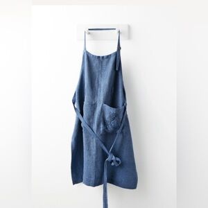NWT Serena & Lily Leighton Indigo Embroidered Linen Apron 38” L Country Prairie